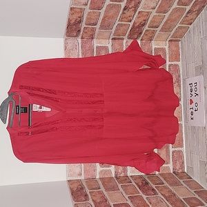 Torrid Red Georgette Lace Trim Roll Tab Sleeves Pullover - Size 1
